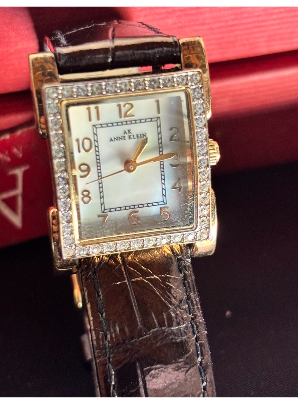 Anne Klein ladys gold  plate  cz quartz  watch